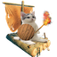 catsittingverycomfortableonaraftsailingtheocean